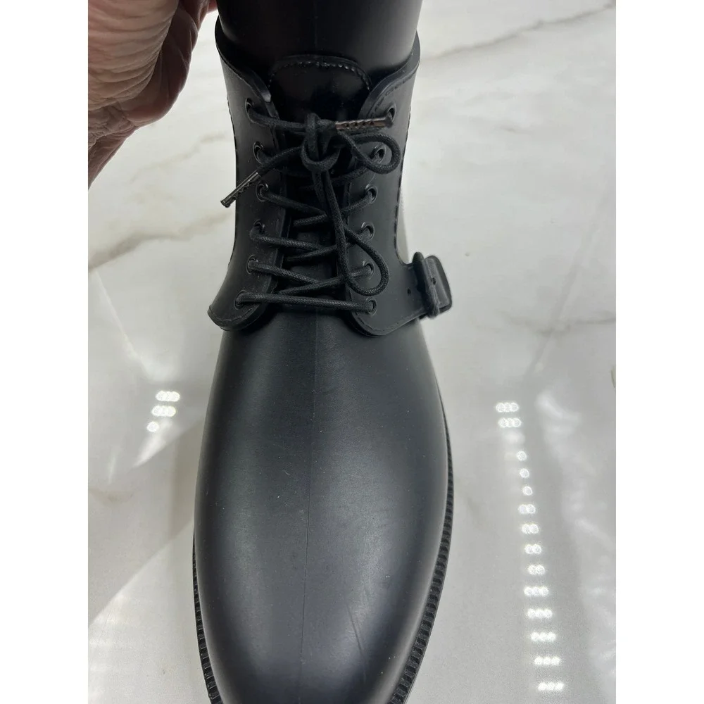 GIVENCHY Rain Boots Womens Sz 10 Tall Black Rubber Wellies Made in Italy Lace Up